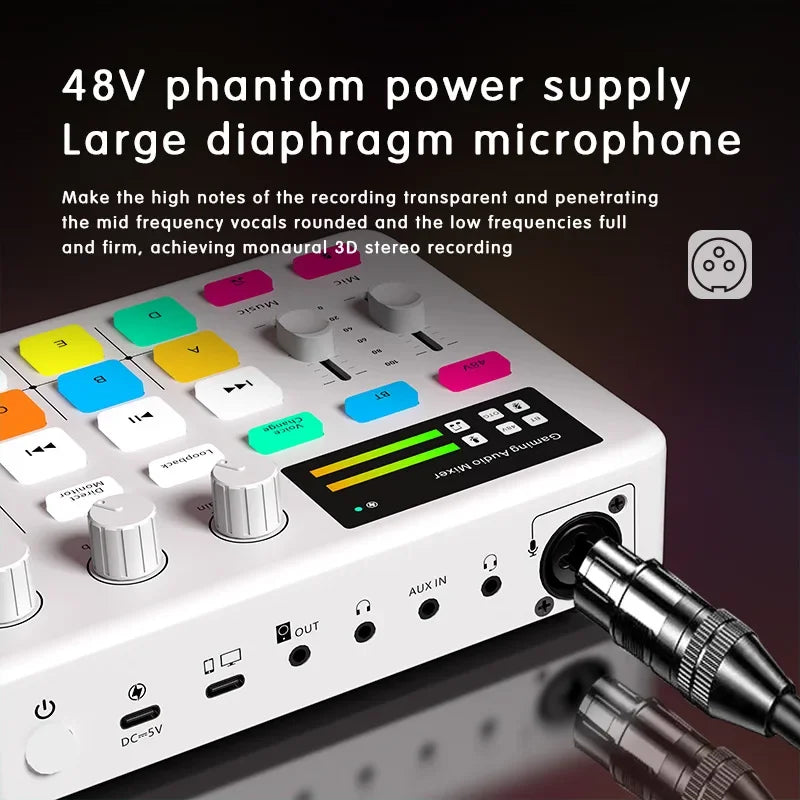 Audio Interface with DJ Mixer Live Sound Card Effects and Voice Changer BT Compatible Mixer For Live Streaming Singing مكسر