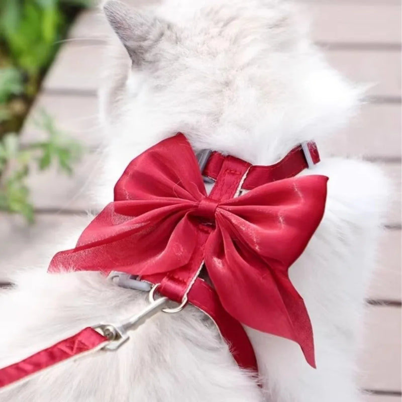 Cute Adjustable Bowknot Cat Harness Leash Escape Proof Shiny Bowknot Pet Harness Traction Rope Pet Decoration