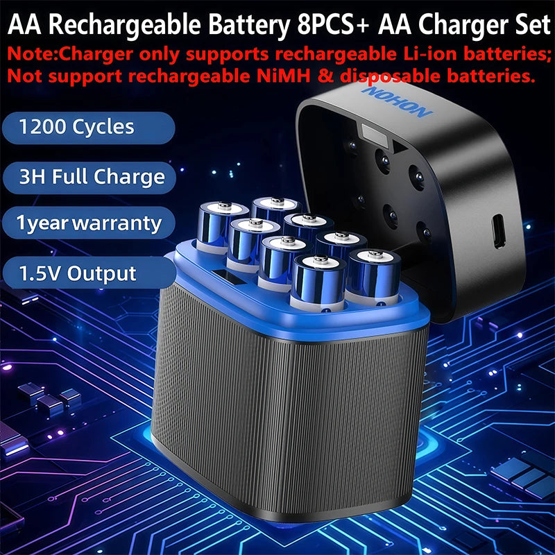 NOHON Rechargeable Lithium Battery AA 3600mWh/AAA 1300mWh Original Batteries High Capacity 1.5V Battery for Mouse Remote Control