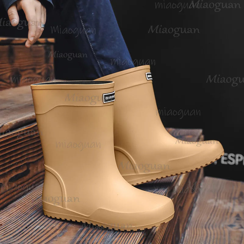 New Fashion Men Rain Shoes Waterproof Mid-Calf Boots Non-slip Work Rubber Outdoor Fishing Male Comfort Causal Footwears