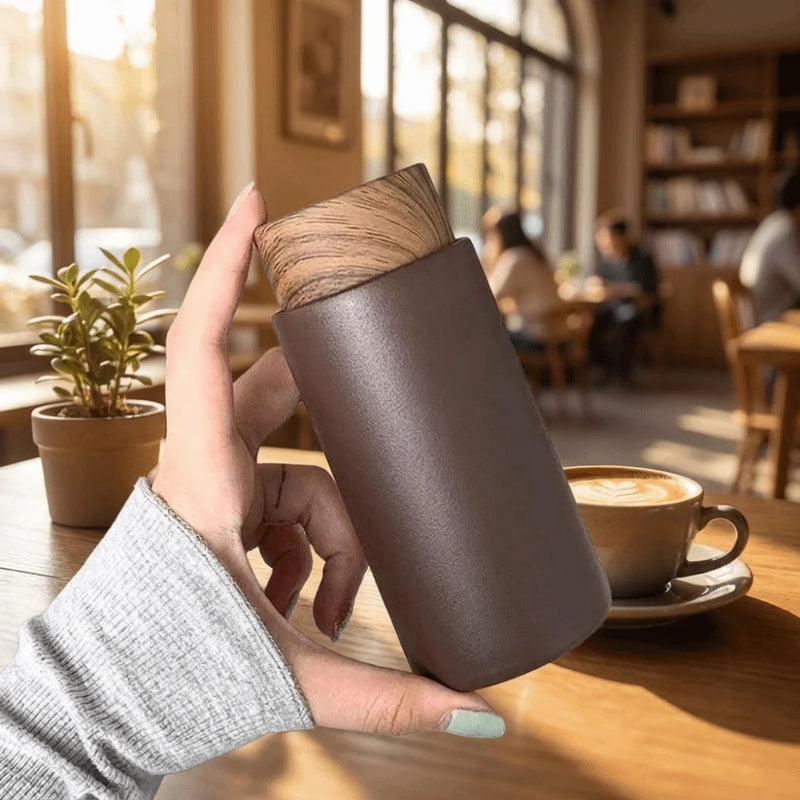 Cute Leak-Proof Stainless Steel Thermos Mug Mini 260ml Vacuum Insulated Cup Wood Grain Lid Portable Thermal Water Bottle Office
