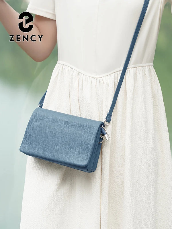 Zency New Soft Plain Color Leather Bag Multiple Pockets Women's Bag Genuine Leather Shoulder Crossbody Versatile Commuting Bag
