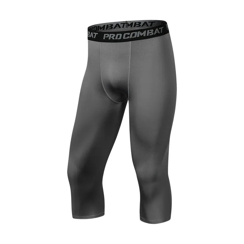 Men Tight 3/4 Cropped Pants Compression Training Fitness Jogger Running Skinny Trousers Basketball Boy Sports Shorts Quick Dry