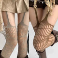 Women Sexy Lace Fishnet Stockings Hollow Out Solid Pantyhose Irregular Exposed Skin Tights Slim Suspender Pantyhose