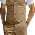 Men's Suit Linen 2 Piece Vests Short Pants Suits for Men Casual Summer Beach Groomsmen Wedding Waistcoat Set