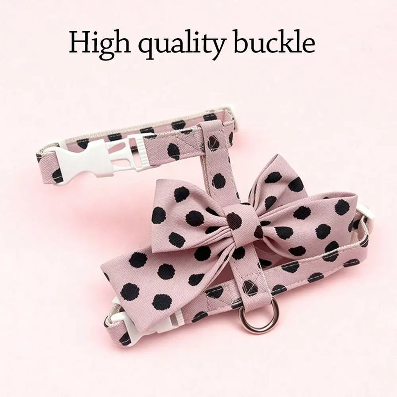 Cute Polka Dot Pet Vest Harness Bowknot Adjustable Pet Traction Rope with Collar Cat Traction Rope Cat