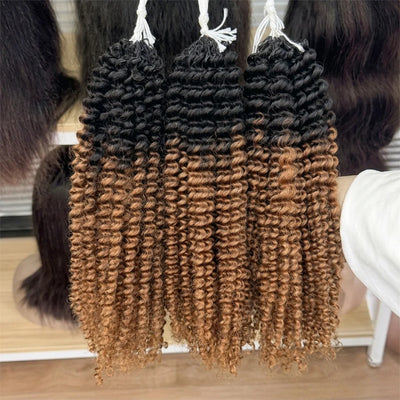 Premium Crochet Human Hair Brown Kinky Curly 100% Unprocessed Human Feather Human Crochet Hair Pre Looped #TB 30 Feather Crochet Hair Extensions Invisible Miracle Knots Crochet Boho Braiding Hair For Elegant Women
