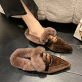 Women Luxury Velvet Mules Pointy Toe Slip-on Fur Sandals Ladies New Brand Design Outdoor Furry Slides Evening Party Heeled Shoes