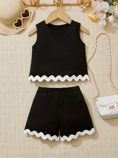 Ins Girls' Summer Outfit Set Young Vacation Style Solid | SAMAG