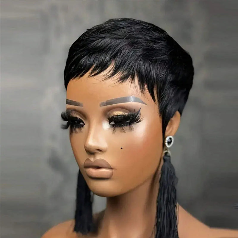 Short Pixie Cut Wigs Straight Brazilian Human Hair Wigs with Color Black and Red Full Machine Made Wigs For Women On Sale