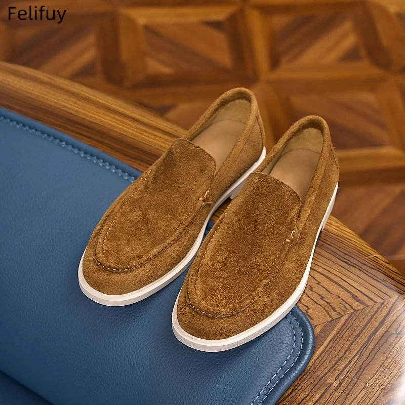 Men's Cow Suede Loafers Slip On Casual Shoes Comfortable Flat Driving Moccasins Fashion Lazy Loafers For Men Daily Wear Shoes