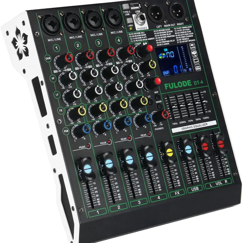Professional Dj Audio Mixer 6 Channels Mixing Console With 99 Dsp Effects Bluetooth 48v Phantom Power And Vocal Cancellation