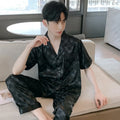 White Striped Men Pajamas Suit Short Sleeved Long Pants Thin Ice Silk Sleepwear Summer Satin Silk Home Clothing Set Pyjamas Male