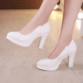 high quality leather shoe for women 6cm 8cm high heel platform point toe 32 33 42 43 elegant and fashion shoe black white silver