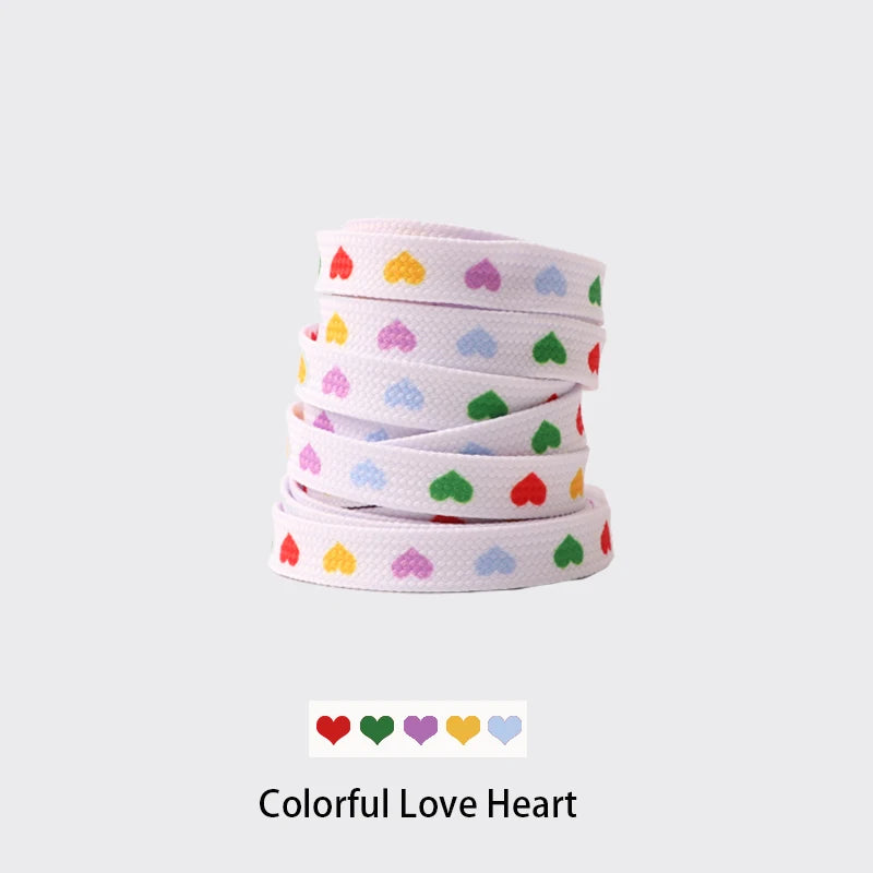 1 Pair Flat Shoelaces Heart Pattern Printing Shoe Laces Tightly Woven Do Not Fade Shoe Lace For Sneakers Shoe Rope Unisex