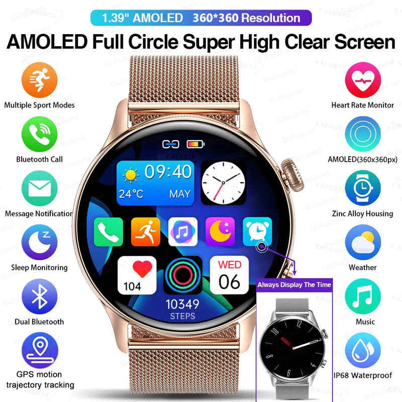 2026 New Smartwatch Women AMOLED HD Screen Always On Display Bluetooth Call IP68 Waterproof GPS Smart Men Watch For Android ios