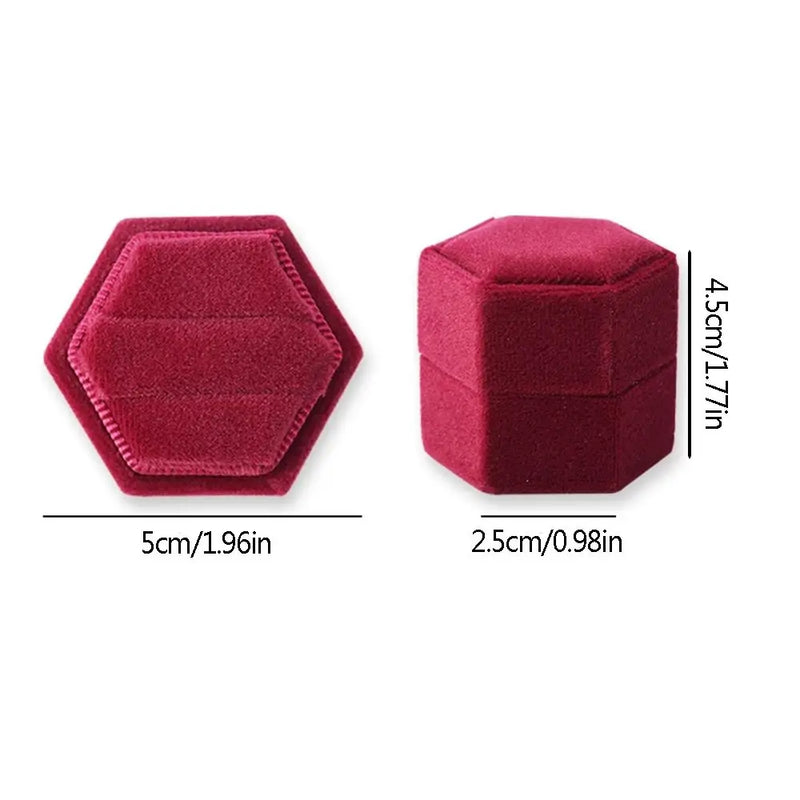 Hexagon Shape Velvet Jewelry Box Double Ring Storage Box Woman Gift Earrings Package Case Wedding Ring Display Packaging Box