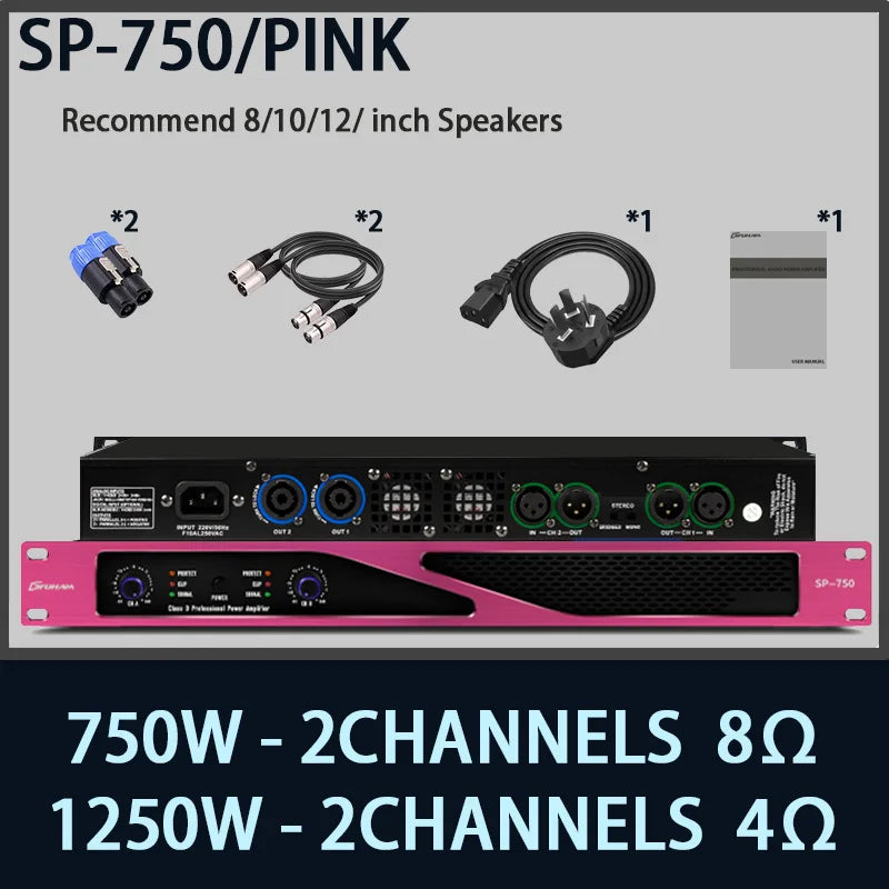 FUHAM SP-750 Class D Digital Power Amplifier 750W 8Ω 2 Channel 1U Lightweight Pro Audio Amp for DJ Stage Performance