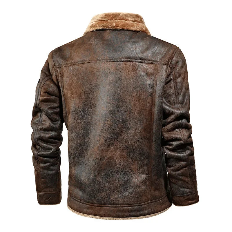 Men's Leather and Fur One-piece Jacket for Autumn and Winter 2024. Fashionable Fleece-lined Fur Workwear Casual Jacket Coat.