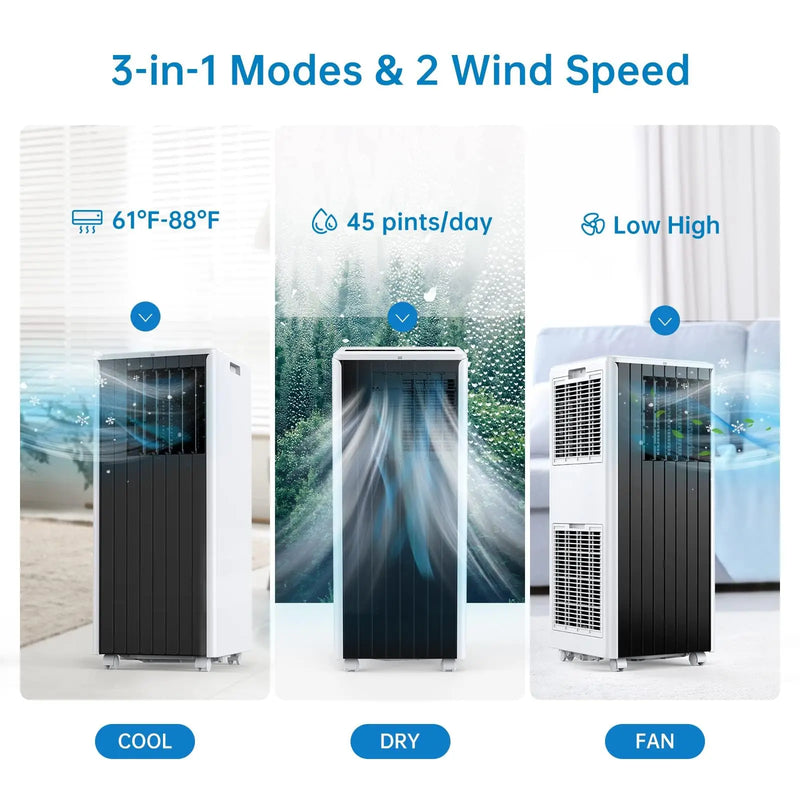8000 BTU Air Conditioner Portable for Room up to 350 Sq. Ft, with Remote Control, Powerful Cooling, White