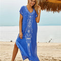 Swimsuit Cover Ups Embroidery V Neck Short Sleeve Swim Cover Up for Women Kaftan Dresses