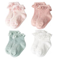 4 Pairs Princess Socks Set,Soft,Non-Slip Lace Ruffled & Plain Colors for Baby Toddlers 0-3 Years,Cute birthday Gift