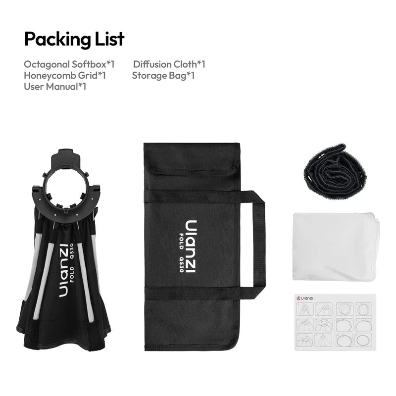Ulanzi FOLD QS30 30cm Octagonal Softbox Mini Bowens Mount Quick Release Diffuser for Photography Studio Lightning