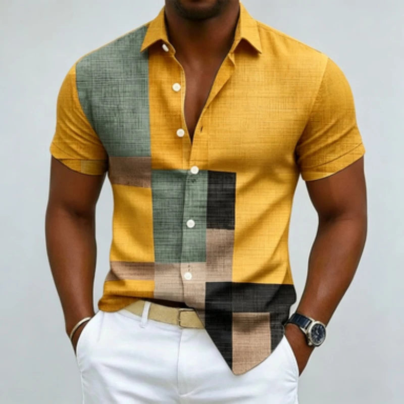 Men's short sleeved shirt, casual multi-color block | SAMAG