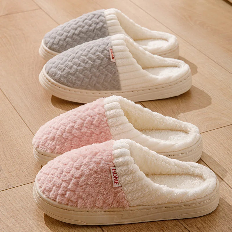 Faux Rabbit Fur Slippers for Women & Men - Plush Winter House Shoes with Thick Sole, Cloud Comfort Couple Slides for Indoor Home