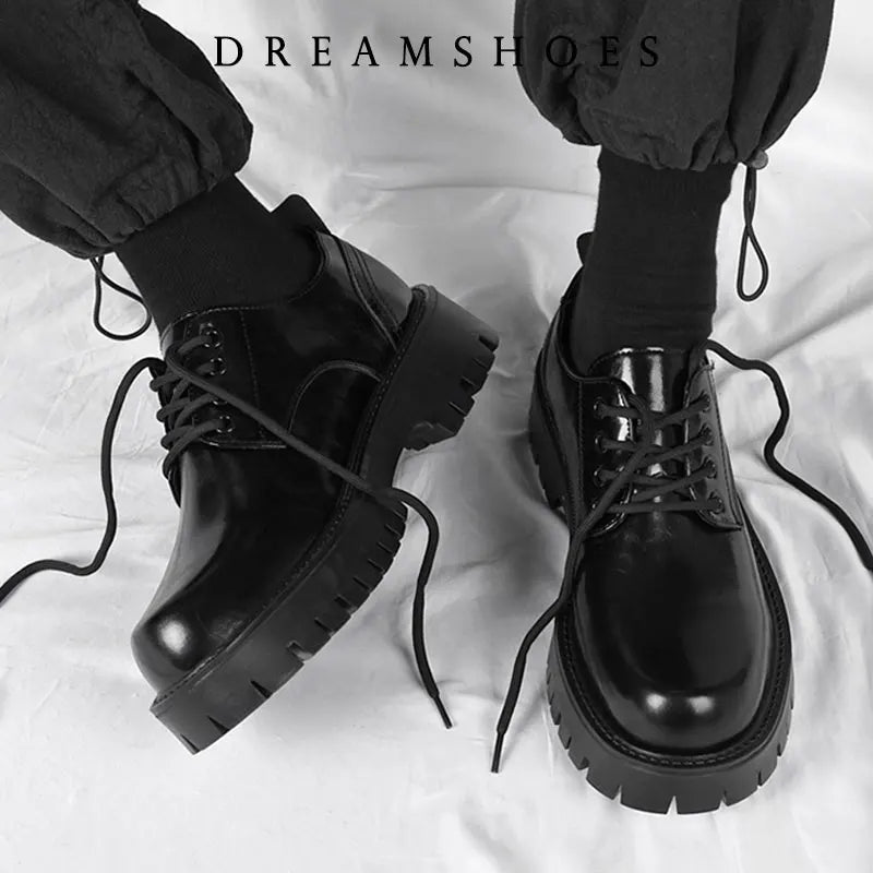 2025 Korea Leather Platform Oxfords Slip On Thick Tottom For Male Derby Shoes Casual Loafers Mens Square Toe Formal Dress Shoes