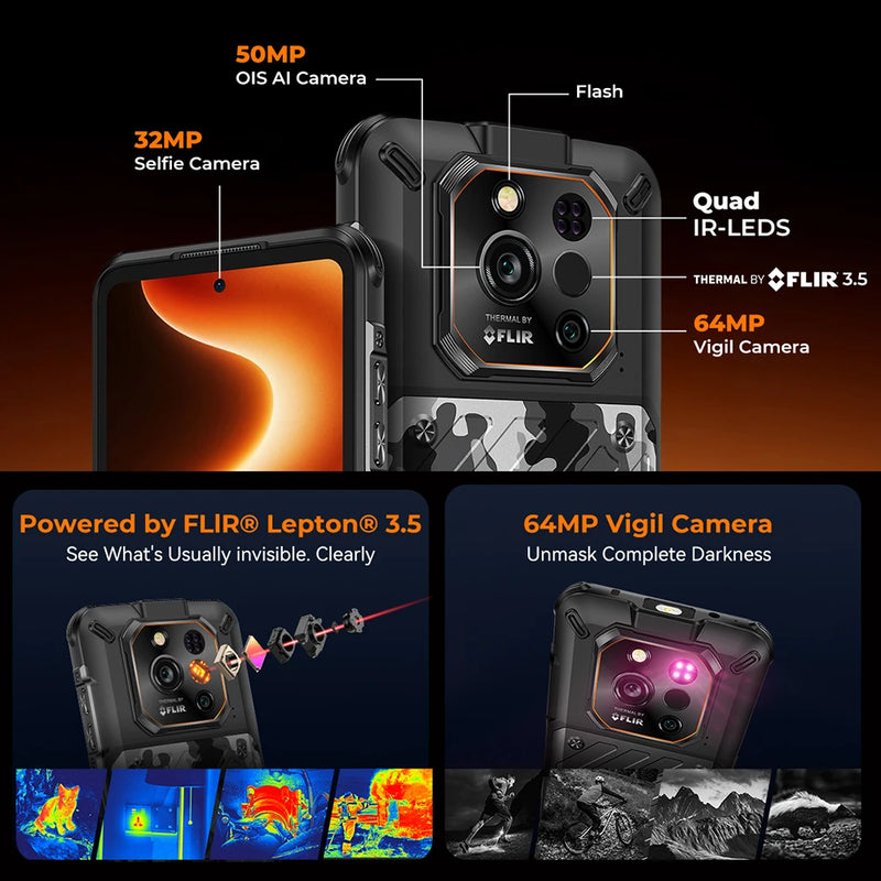 RugOne Xever 7 Pro 5G Thermal Imaging Rugged Phone 6.67" 120Hz AMOLED 512GB ROM 64MP Night Vision eSIM Android 15 Smartphone NFC