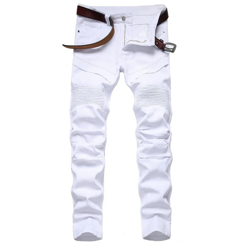 Fashionable New Men's Motorcycle Jeans Pleated Holes | SAMAG