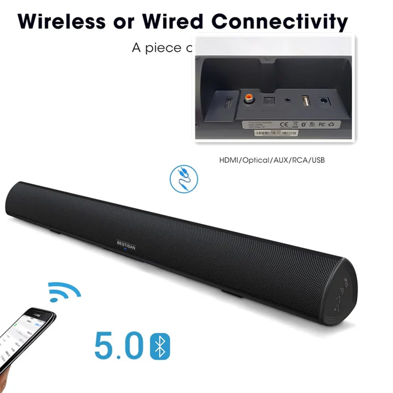 100W High-power TV Sound Bar Home Computer Wireless Bluetooth Speaker Subwoofer with Remote Control RCA Optic Echo Wall Soundbar