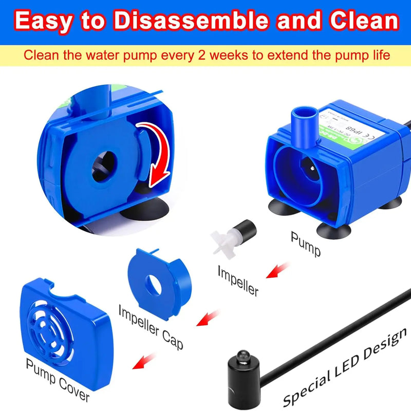 Water Pump LED Light Pet Cat Water Fountain Motor Replacement for Cat Flowers Drinking Bowl Dispenser Pet Accessories