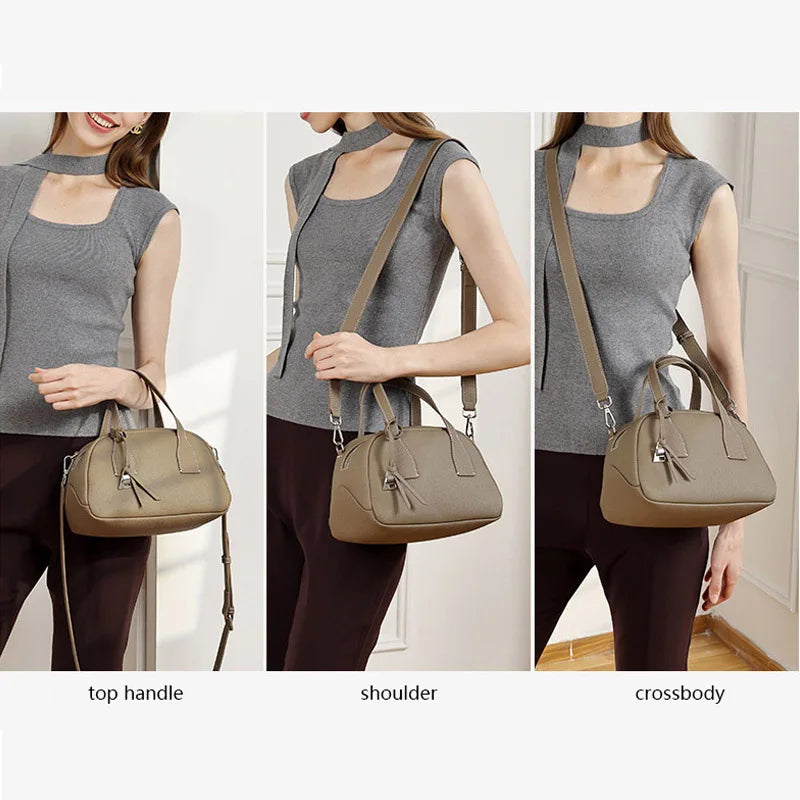 Elegant Genuine Leather Boston Handbag Women’s  Shoulder Bags Lady New Multi-Functional Crossbody Bag for Daily Casual & Work