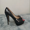 Women Pumps Sexy Platform Peep Toe 14cm Extremely Thin High Heels Stiletto Patent Leather Fashion Party Nighclub Wedding Shoes
