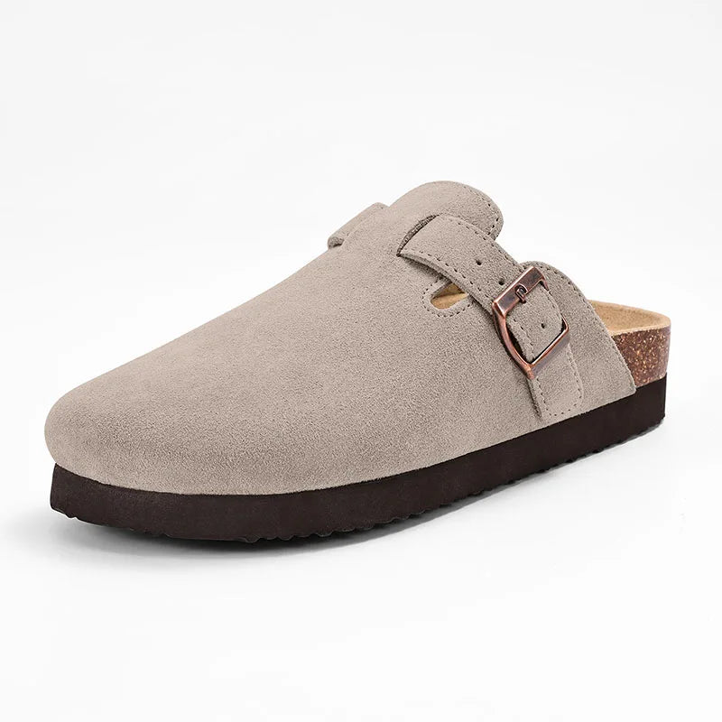 Litfun Classic Cork Clogs For Women Men Genuine Summer Clogs with Arch Support Cork Leather Home Mules Shoes Thick Beach Sandals