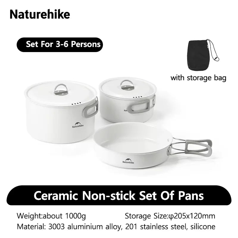 Naturehike Camping Cookware Non-Stick Set Of Pots Outdoor Portable Tableware Kettle Frying Pan Cookset Kitchen Utensils