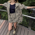 Women Zebra Print Two Piece Set Lapel Collar Elastic Waist Short Sleeve Coat Loose Shorts 2026 Spring Autumn Fashion Casual Suit