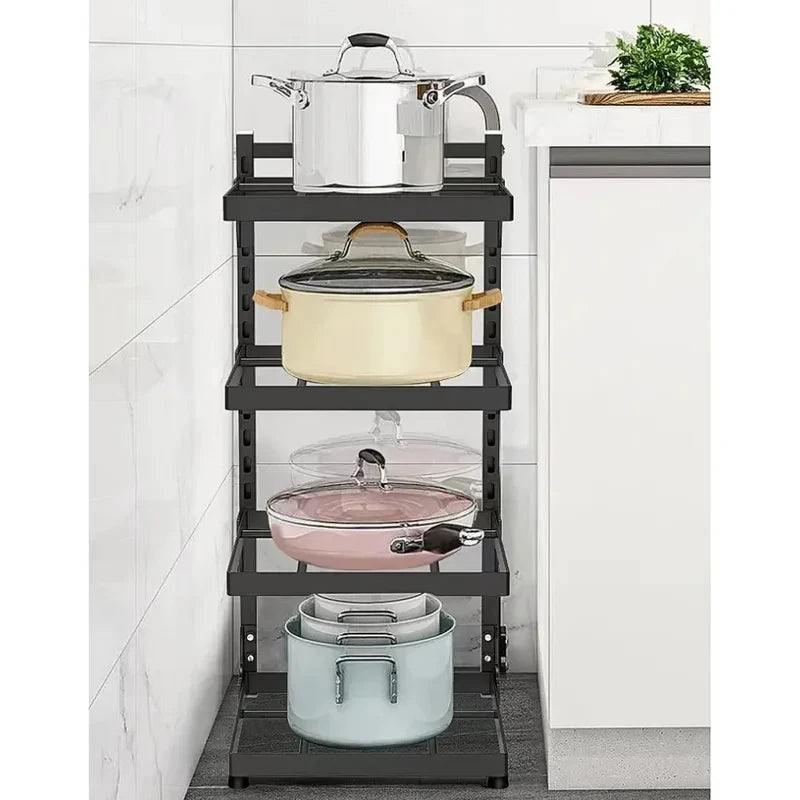 Kitchen Shelf Space - saving Kitchenware Storage Rack Adjustable Pot 3 - 4 Tiers Under Sink/Corner - View 3 | SAMAG