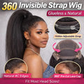 40 Inch Invisible Strap 360 Transparent Full Lace Glueless Wig Invisible Drawstring Wig Kinky Straight Ready To Wear HD Lace Front Human Hair Wigs Wear & Go