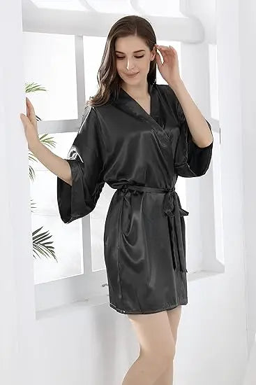 RB030 Sexy Large Size Satin Night Robe Lace Bathrobe | SAMAG