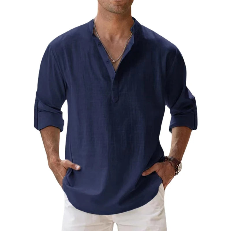 New Cotton Linen Shirts for Men Casual Lightweight Long | SAMAG