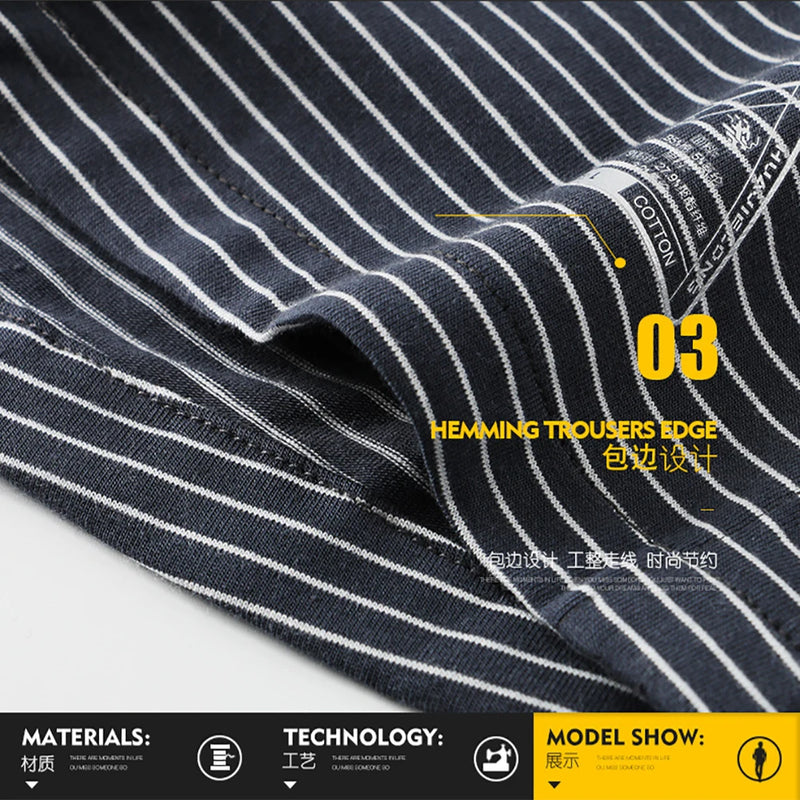 3PCS 100% Cotton Striped Pajama Pants Men's Summer Panties Breathable Big U-crotch Boxers Plus Size Loose High Elastic Underwear