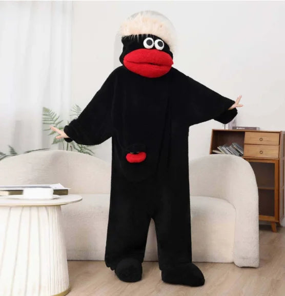 Cartoon Big Mouth Monster Cute Funny Onesie Pajamas Thickened Coral Fleece Homewear For Couples Men Women Autumn Winter Pajamas