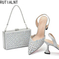 New Arrival Nigeria Women Designer Shoes and Bags Decorated with Rhinestone Wedding Italian Shoes Bag Set Pumps Women Luxury
