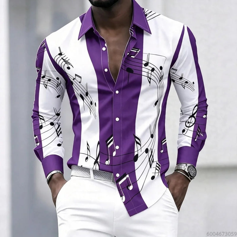 Men's collared shirt with creative musical note print | SAMAG