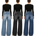 Women High Waist Wide Leg Jeans, Side Cutout Eyelet Rivet Denim Pants Loose Fit Hollow Out Flared Trousers Streetwear Fashion Baggy Jeans with Pockets