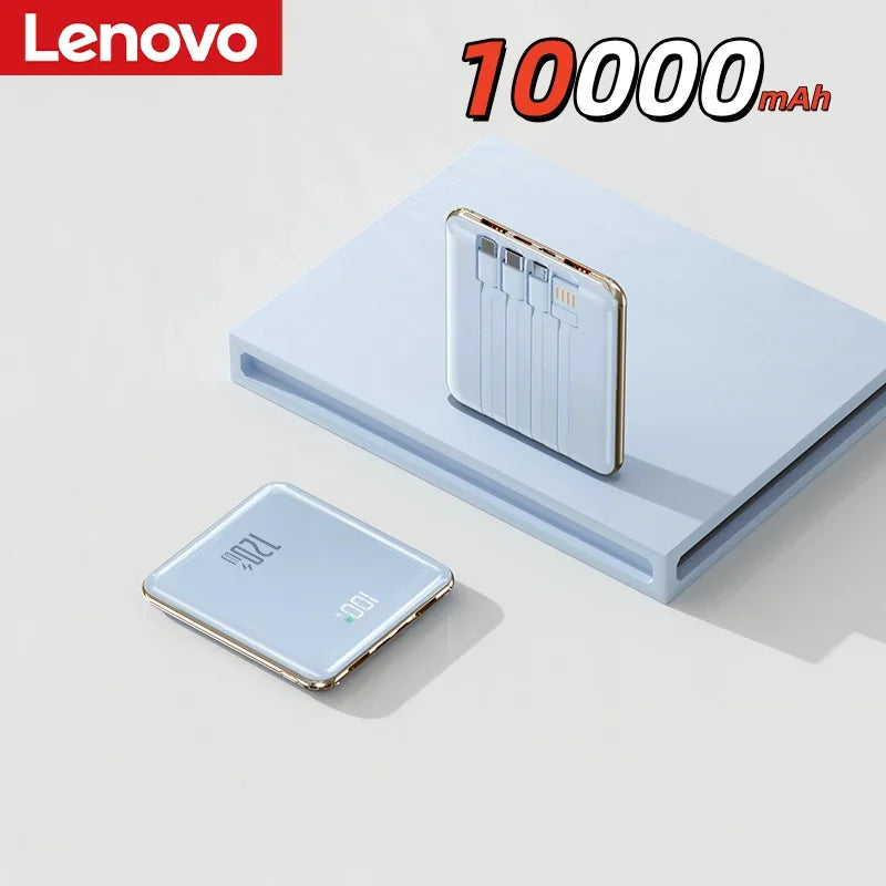 Lenovo New 500000mAh Mini Power Bank Built-in 4 Cables Large Capacity Super Fast Charging External Battery for IPhone Samsung