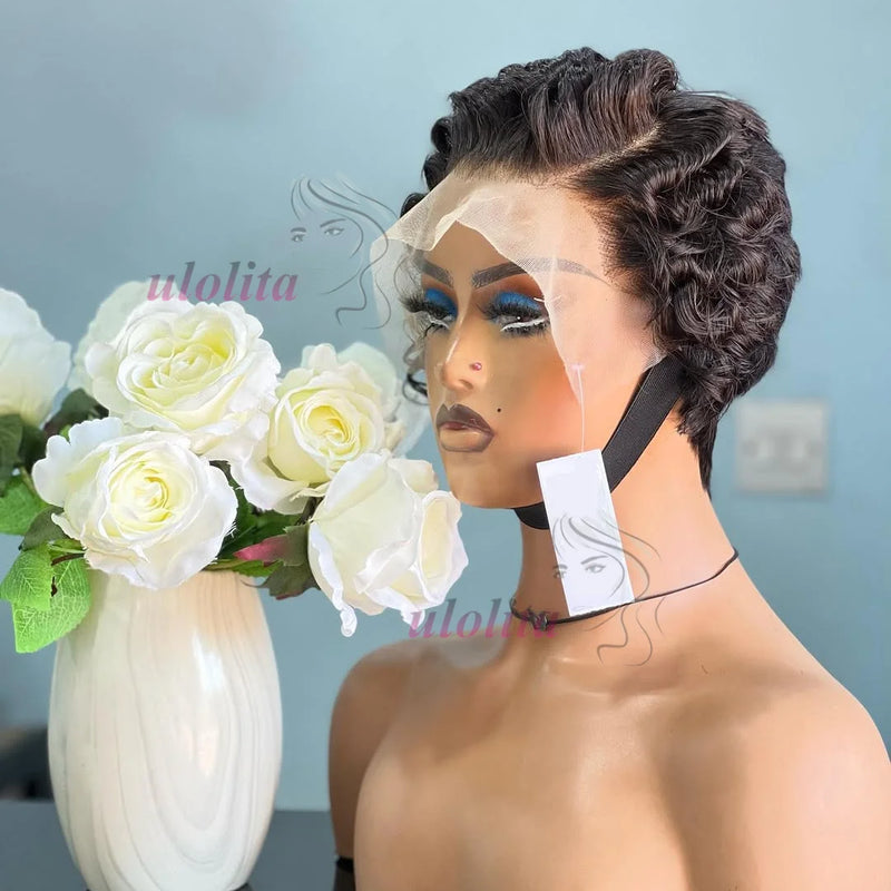 613 Blonde Pixie Cut Short Bob Loose Wave Human Hair Wigs Chocolate Brown Short Bob 13x4 Transparent Lace Front Wigs Preplucked